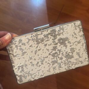 white sequin clutch